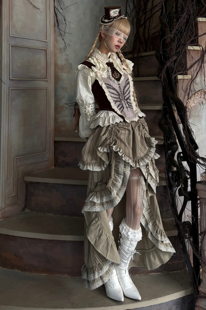 스트라이프 레이스 티어드 스커트