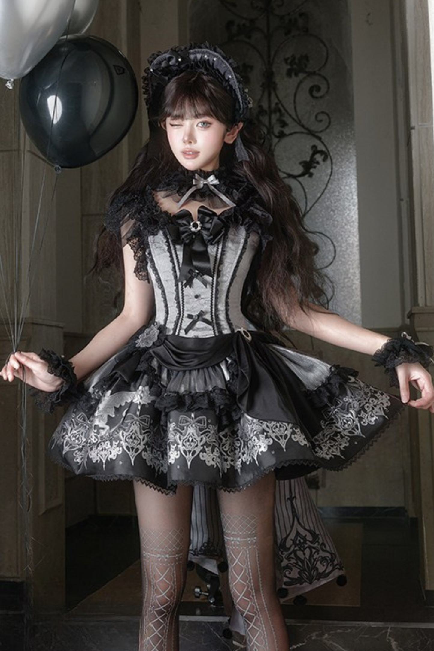 【2月28日予約締切】ダークシルバーレースロリータドレス+BNT+ネックアクセサリー