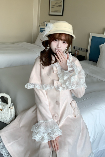 ガーリーリボンケープフレアコート