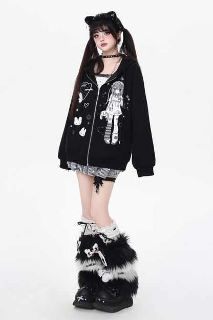 ガールイラストフードパーカー