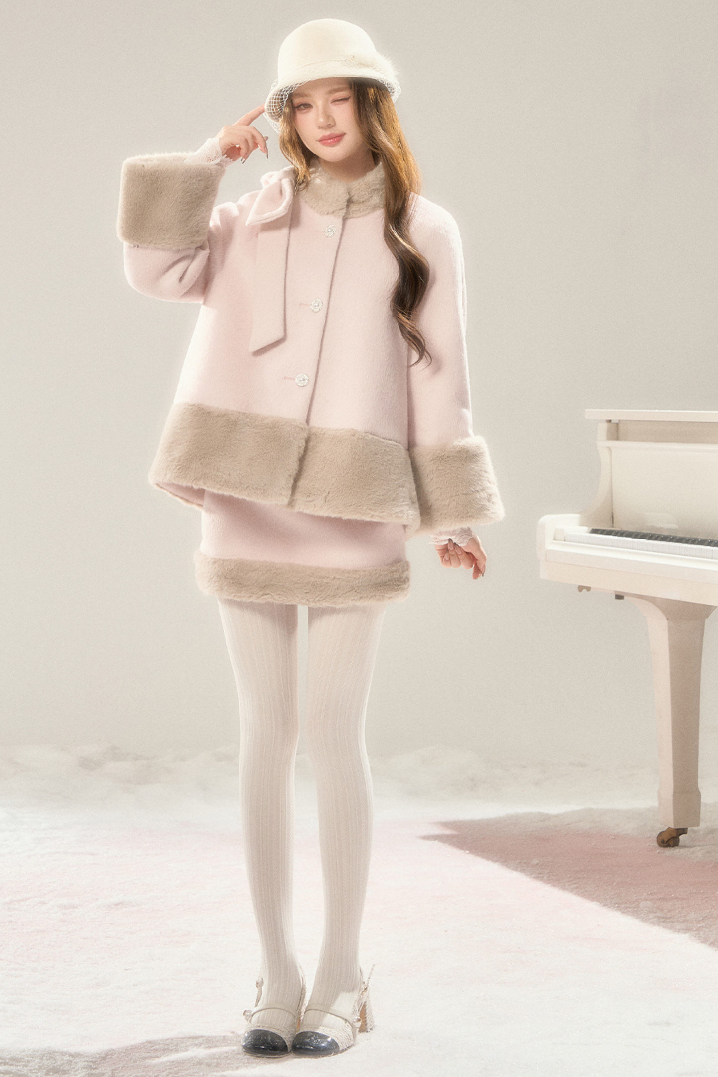 Sugar Latte Fur Coat + Fur Skirt