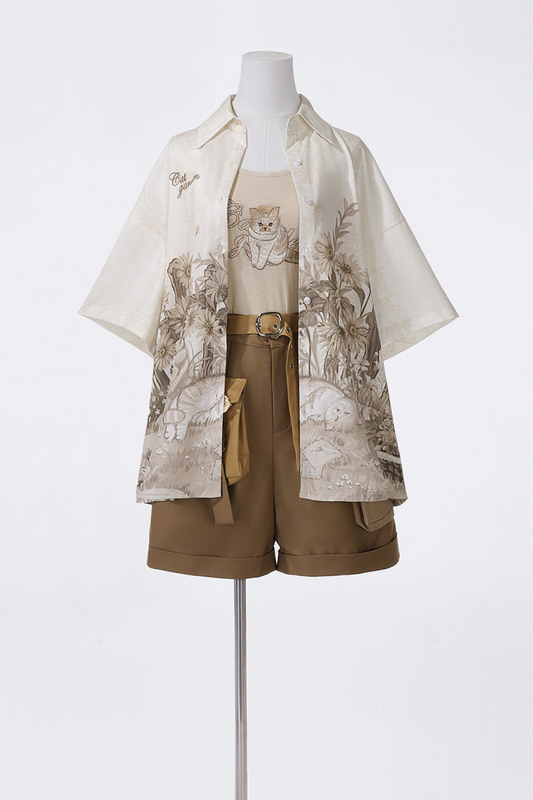 【予約商品】ニュートラルスタイルアートデザインシャツ+キャミソール+ハーフパンツ