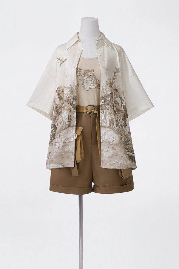 [Reservations] Neutral Style Art Design Shirt + Camisole + Half Pants