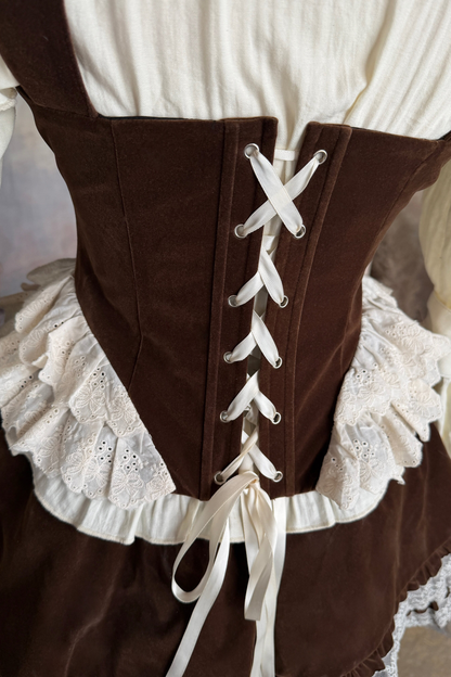 뼈 프린트 벨벳 코르셋 베스트