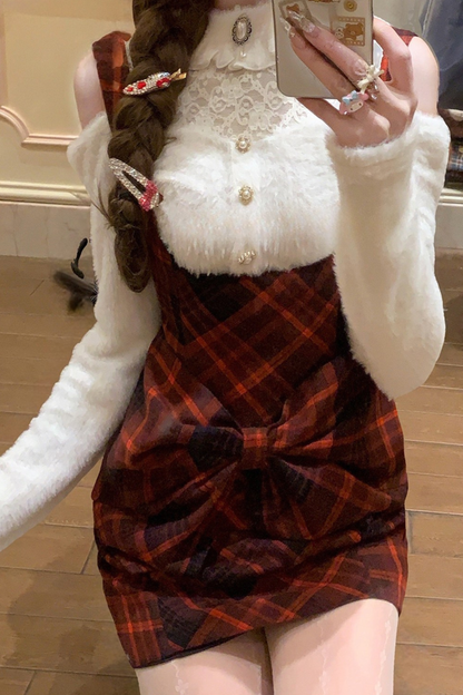 Cherry Check Design Tight Dress