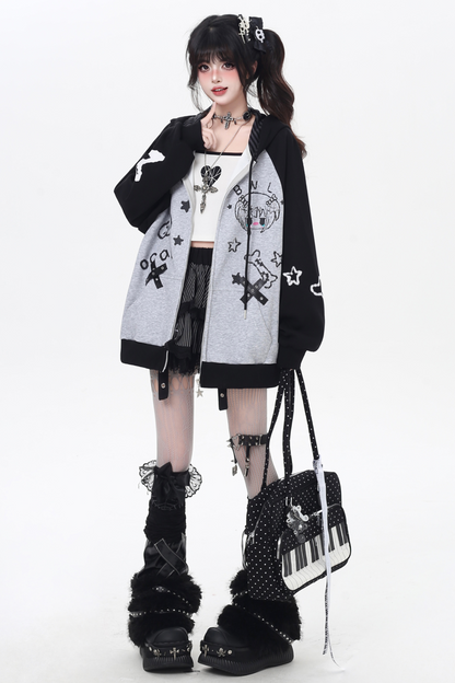 ガールイラストフードルーズパーカー