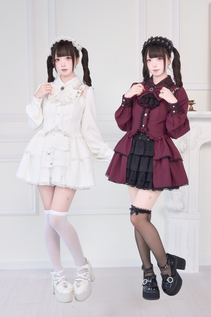 [Reservations] Lace Buckle Shoulder Long Tail Light Gothic Ribbon Shirt