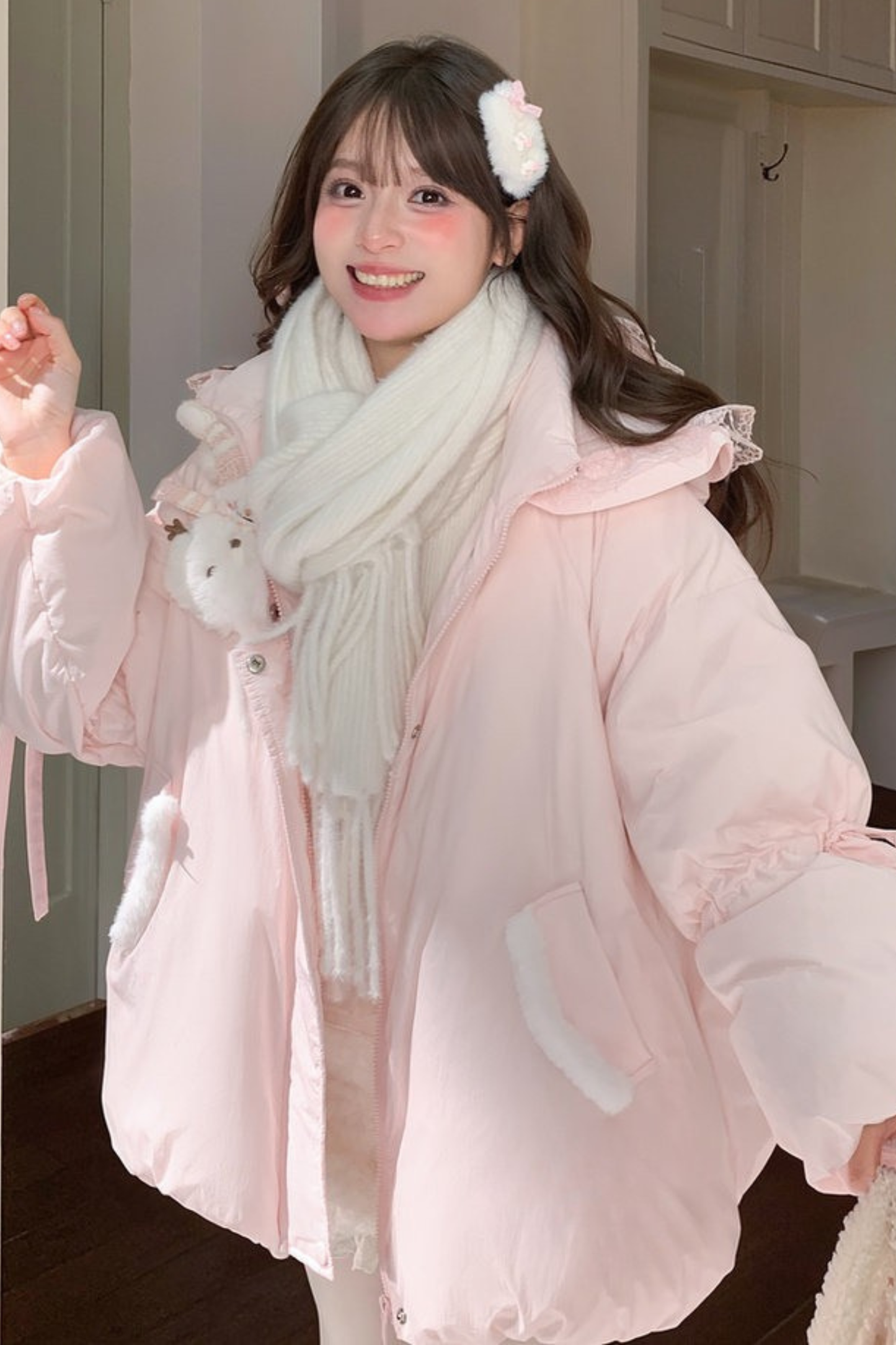 ベイビーレースフードダウンジャケット