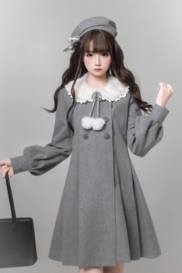 スイートフレアコート+スカート+シャツ+ベレー帽