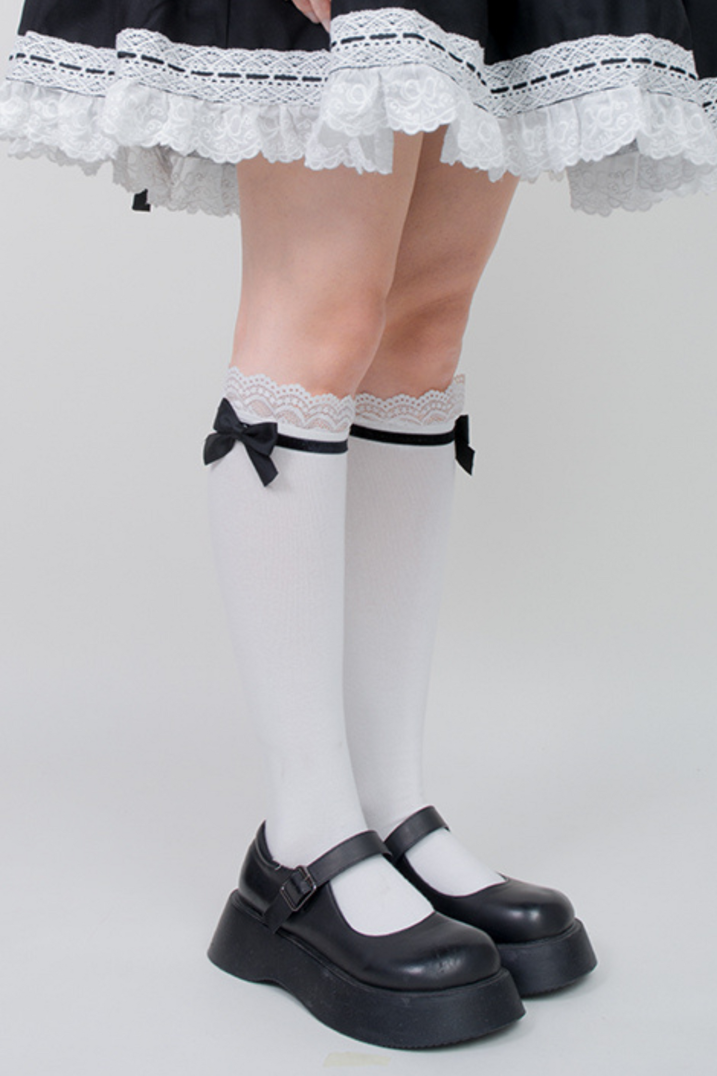 Lace Ribbon Doll Maid Knee-High Socks