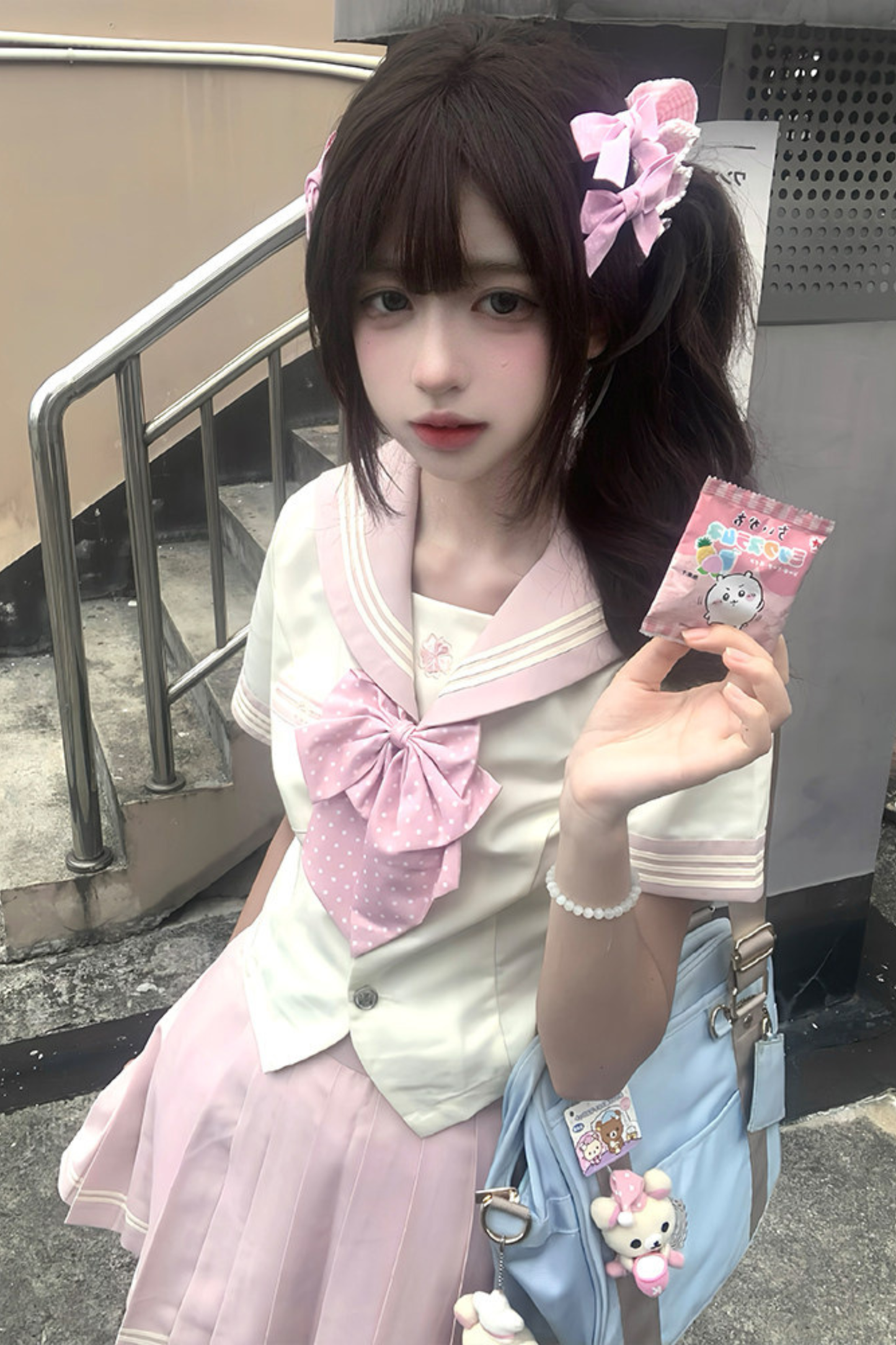 粉彩水手服上衣+裙子+絲帶
