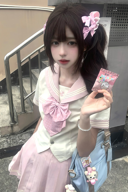 粉彩水手服上衣+裙子+絲帶