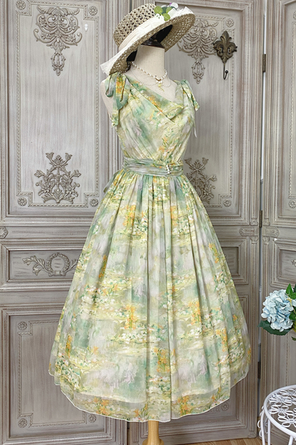 マーブルリゾートシフォンプリントドレス