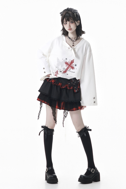 Cross top + skirt + scarf