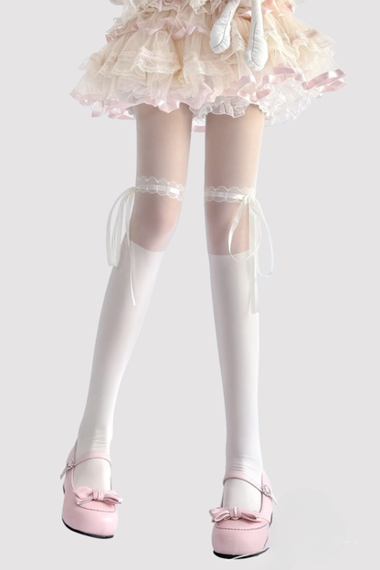 ストラップレースバレエリボンタイツ