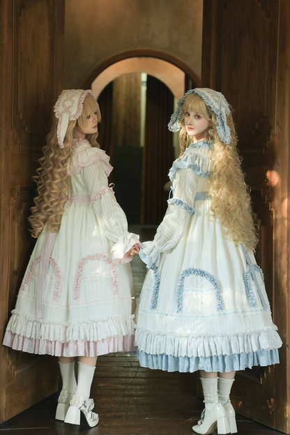 ラビットツインブルーロリータドレス+ラビットヘアバンド