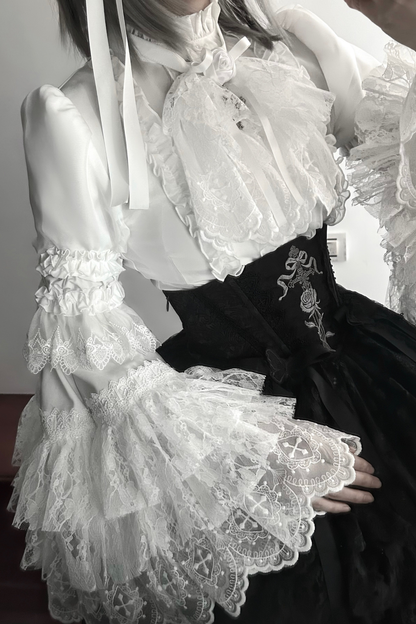 【Vorbestellung bis 18. März】 Dark Kawaii Gothic Lolita Rock + Shirt + Haarband + Hut + Ärmel