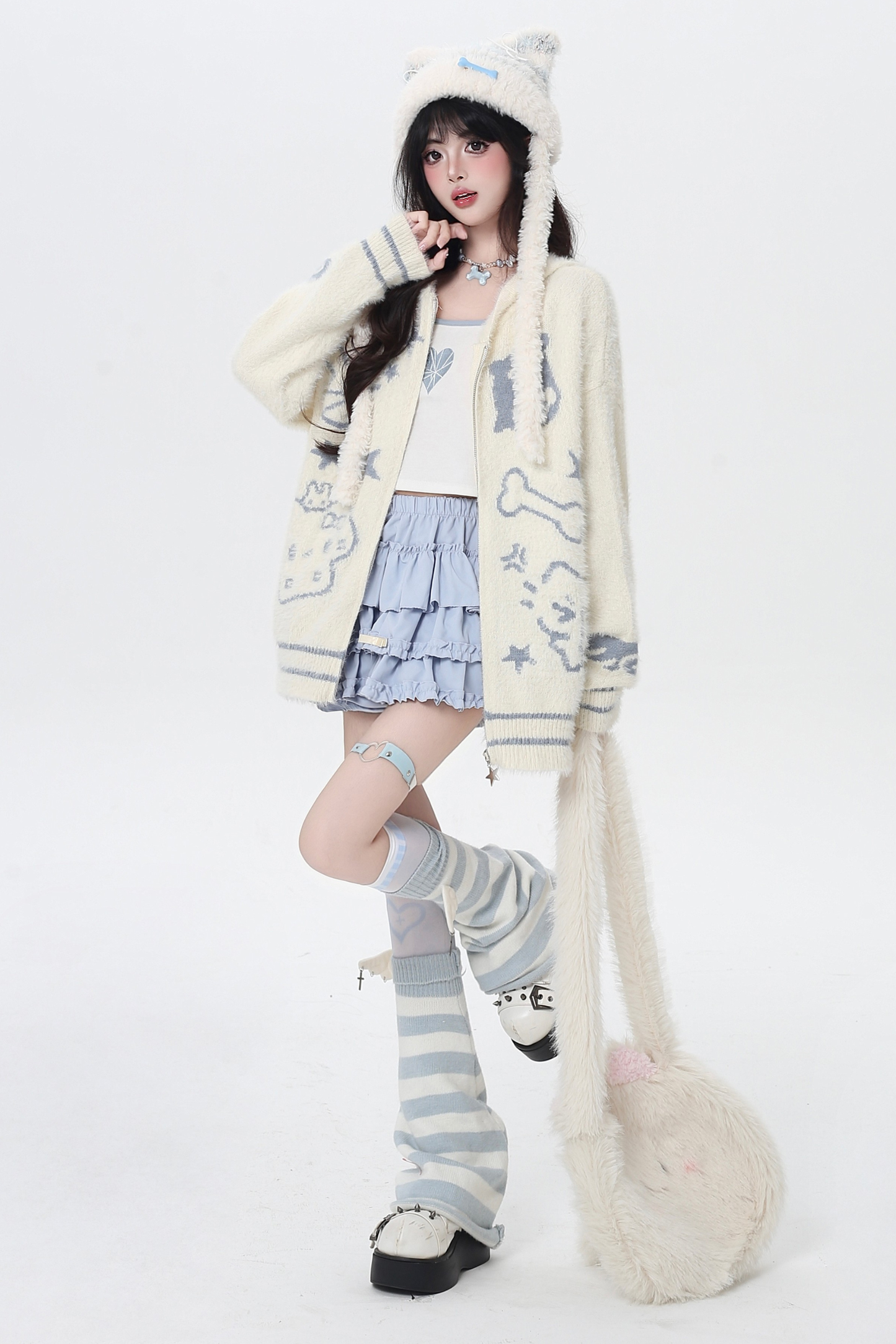 キャットジップフーセーターカーディガン