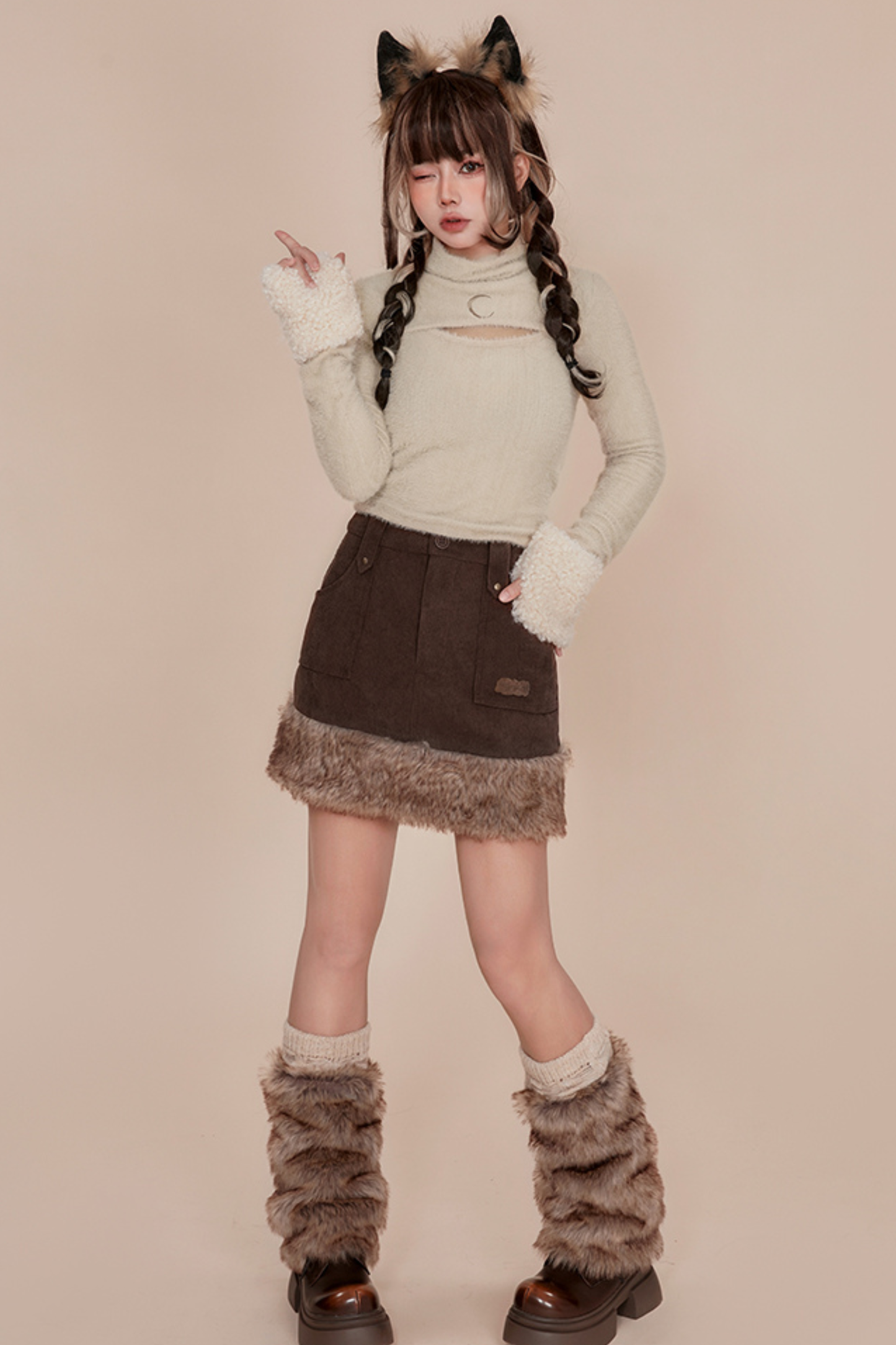 Corduroy Fur Skirt