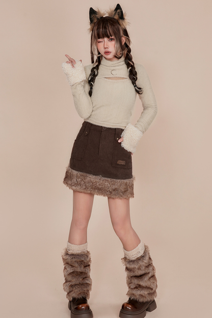 Corduroy Fur Skirt