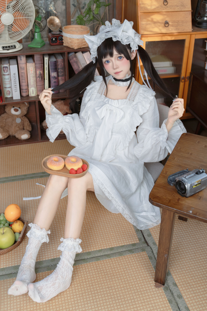 ホワイトレースプリンセスドレス+ヘアバンド