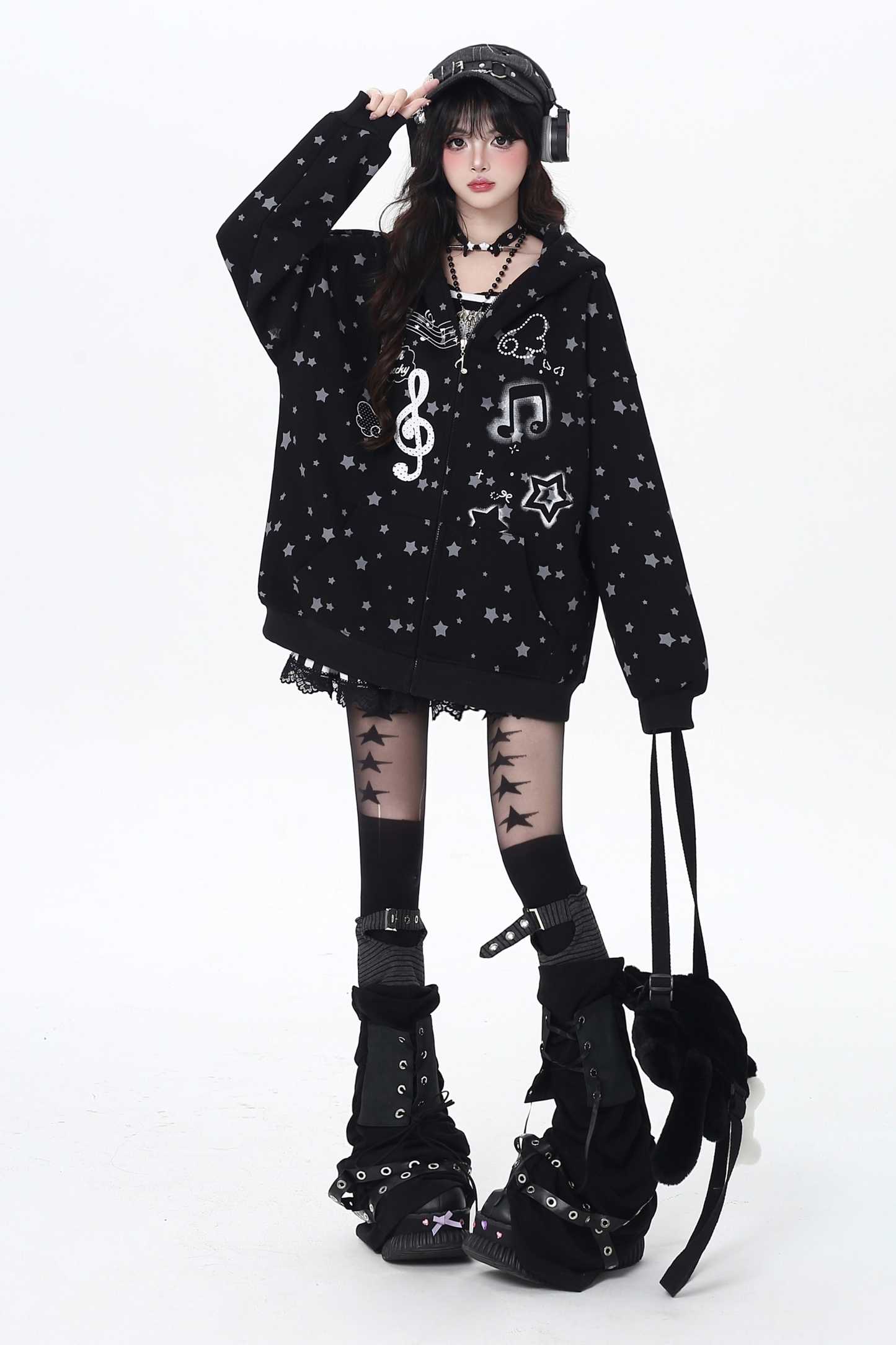 ノートジャンピングポルカドットフードパーカー