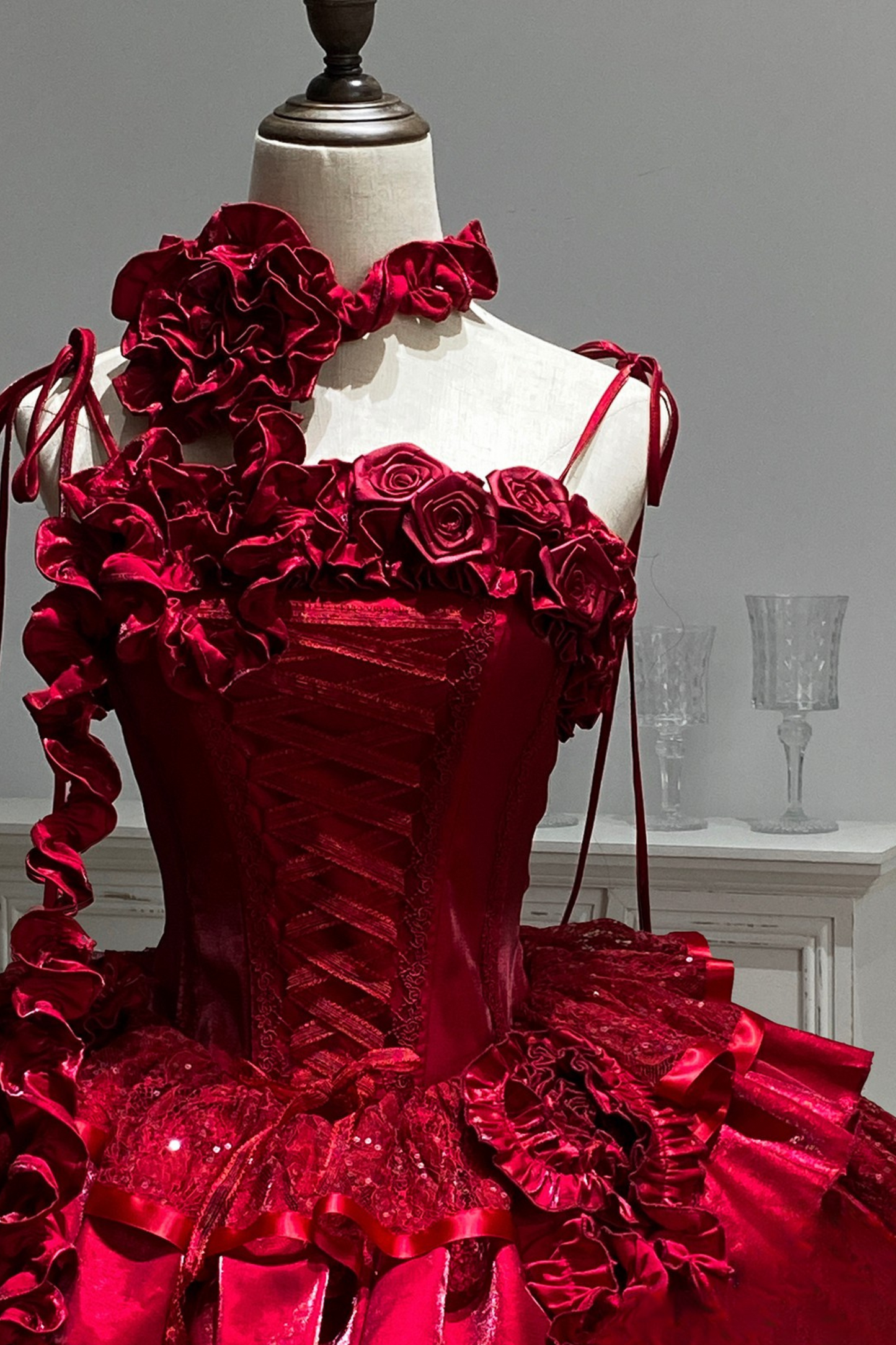 [Vorbestellung] Weinrotes Fischgräten-Lolita-Kleid