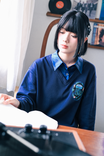 Faux Two-piece College Tops