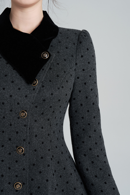 フレンチグレイポルカドットウールンコート