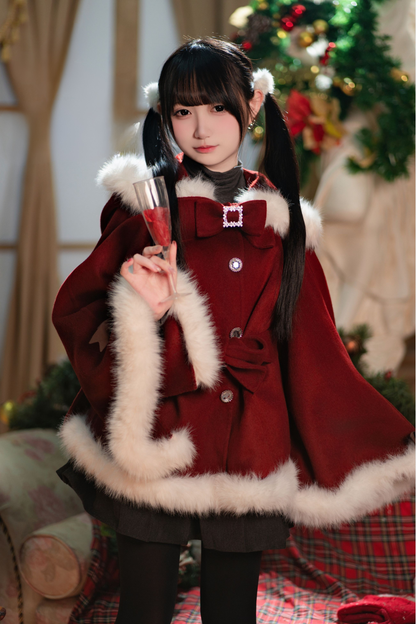 [Deadline for reservations: December 18] Bunny Ear Hoodie Fur Ribbon Cape Coat