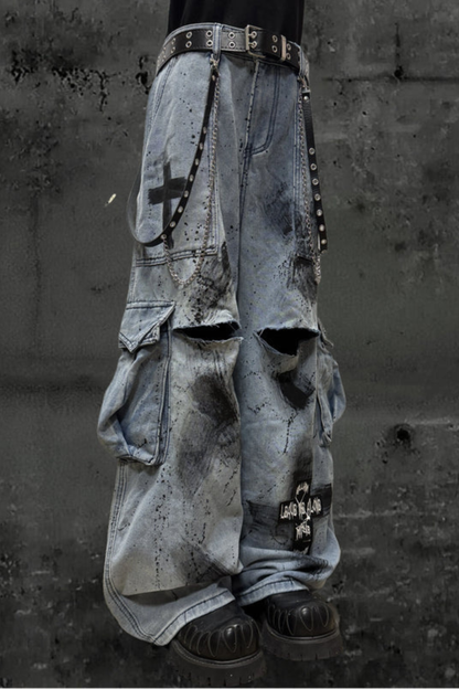 グラフィティインクワイドレッグカーゴパンツ+ベルト