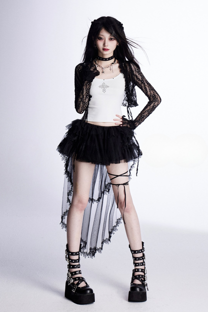 スパンコールトップス＋メッシュAラインスカート