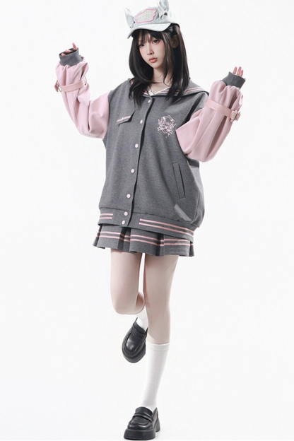 세일러 칼라 재킷 + 플리츠 스커트 + 롱 팬츠