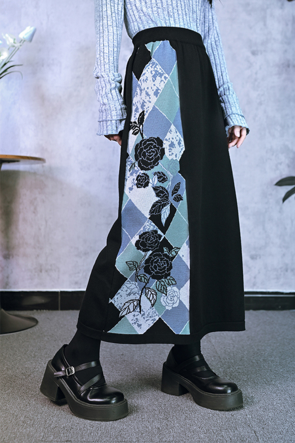 Argyle Flower Cardigan + Asymmetrical Skirt