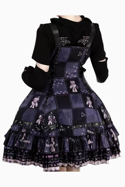 [Reservation product] Devil Heart Print Punk Goss Dog Suspender Dress