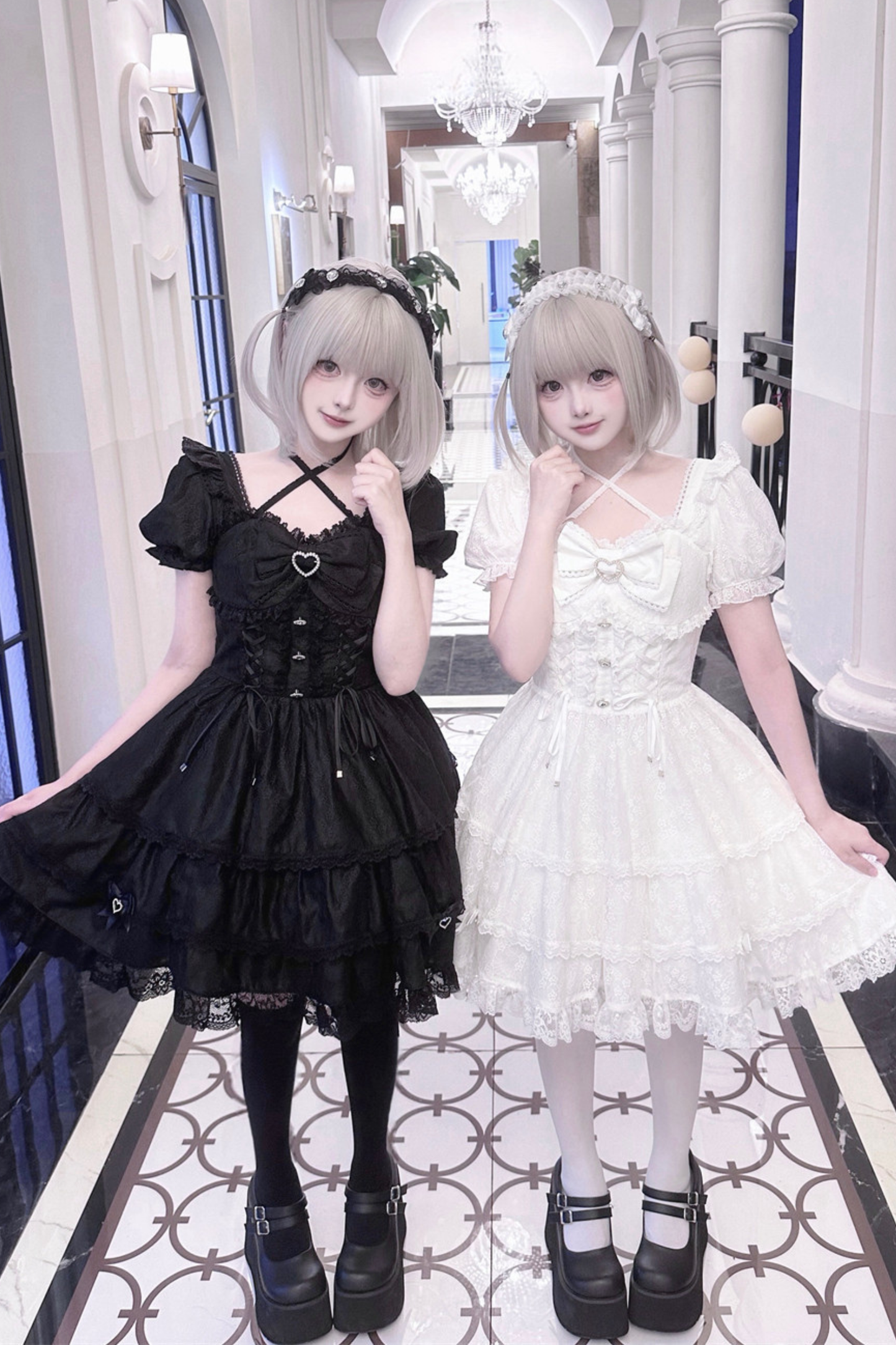 Süß-Mädchenhaftes Spitzen-Schleifen-Kleid + Haarklammer