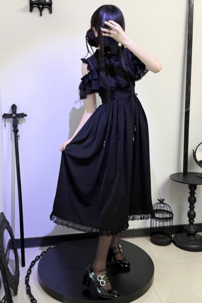 Dark Kawaii Schulterfreies Spitzenkleid