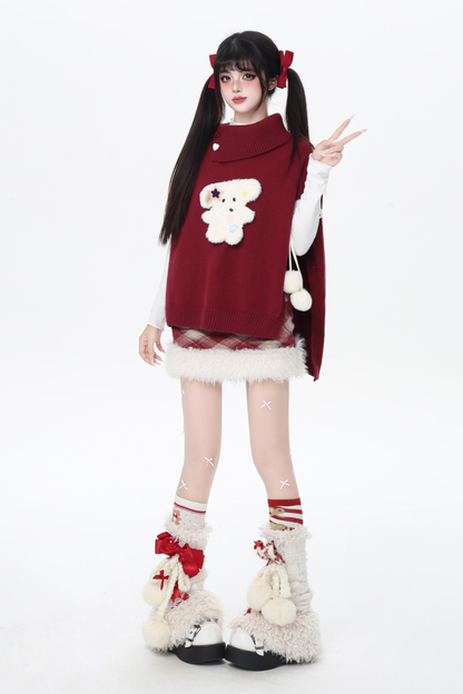 タートルネックショールニットプルオーバーケープ