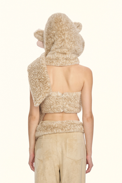 リトルミルクリボンレオパードマフラーハット