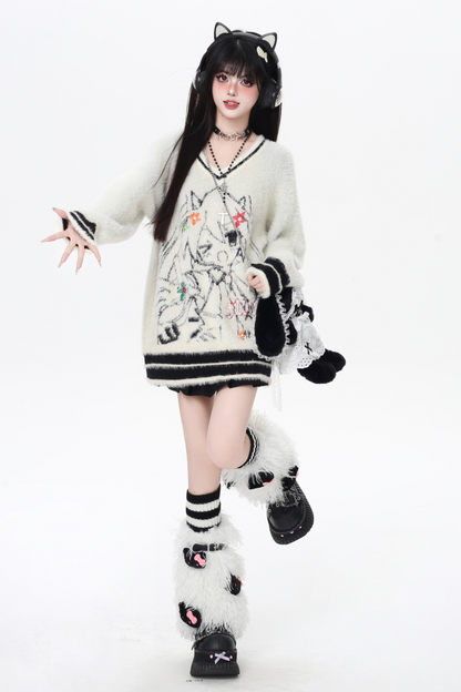 ミンクファーVネックルーズセーター