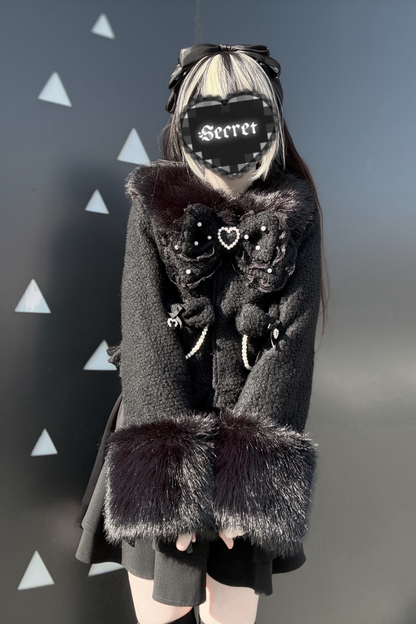 リボンファーショートコート