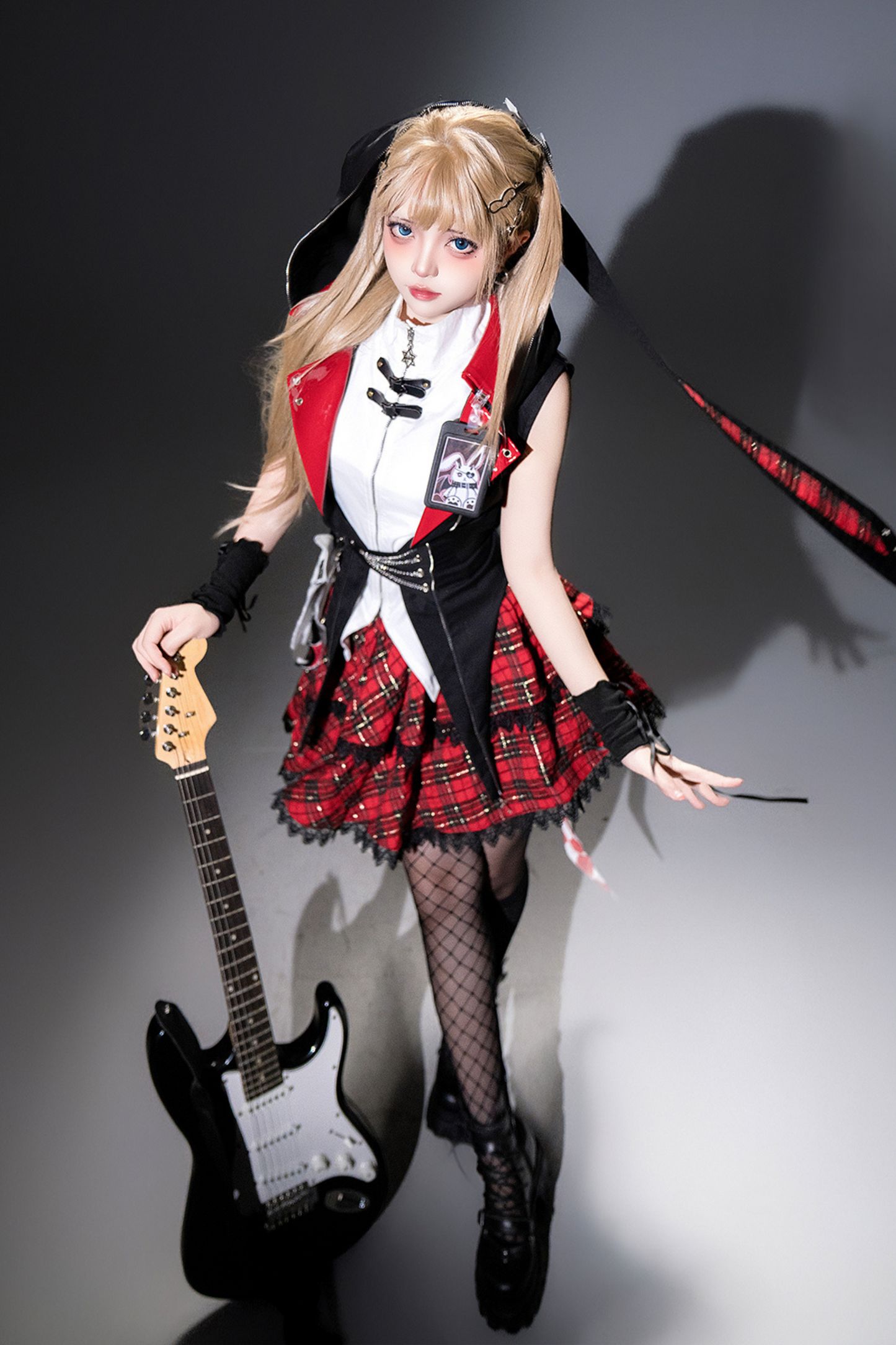 【予約商品】バニーロックスターガールフード付きジャケット+ブラウス+チェックスカート