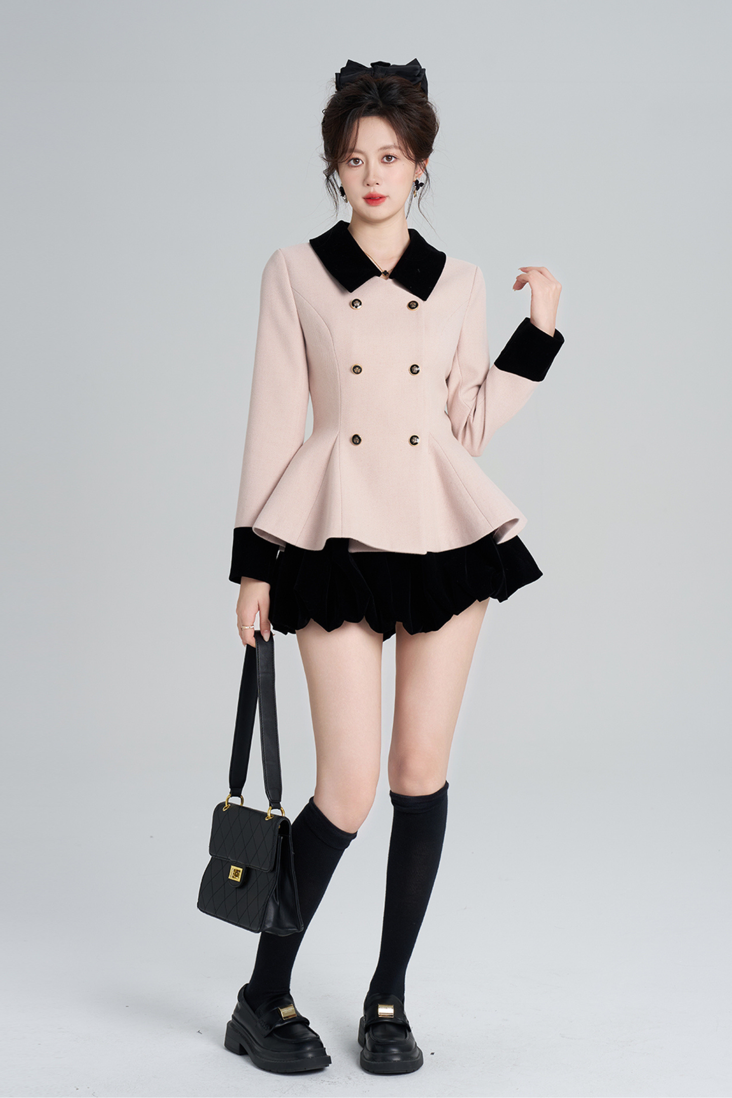 フレンチスイートピンクフレアコート+スカート