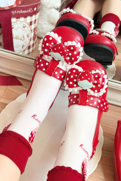 ストロベリーポルカドットフラットシューズ