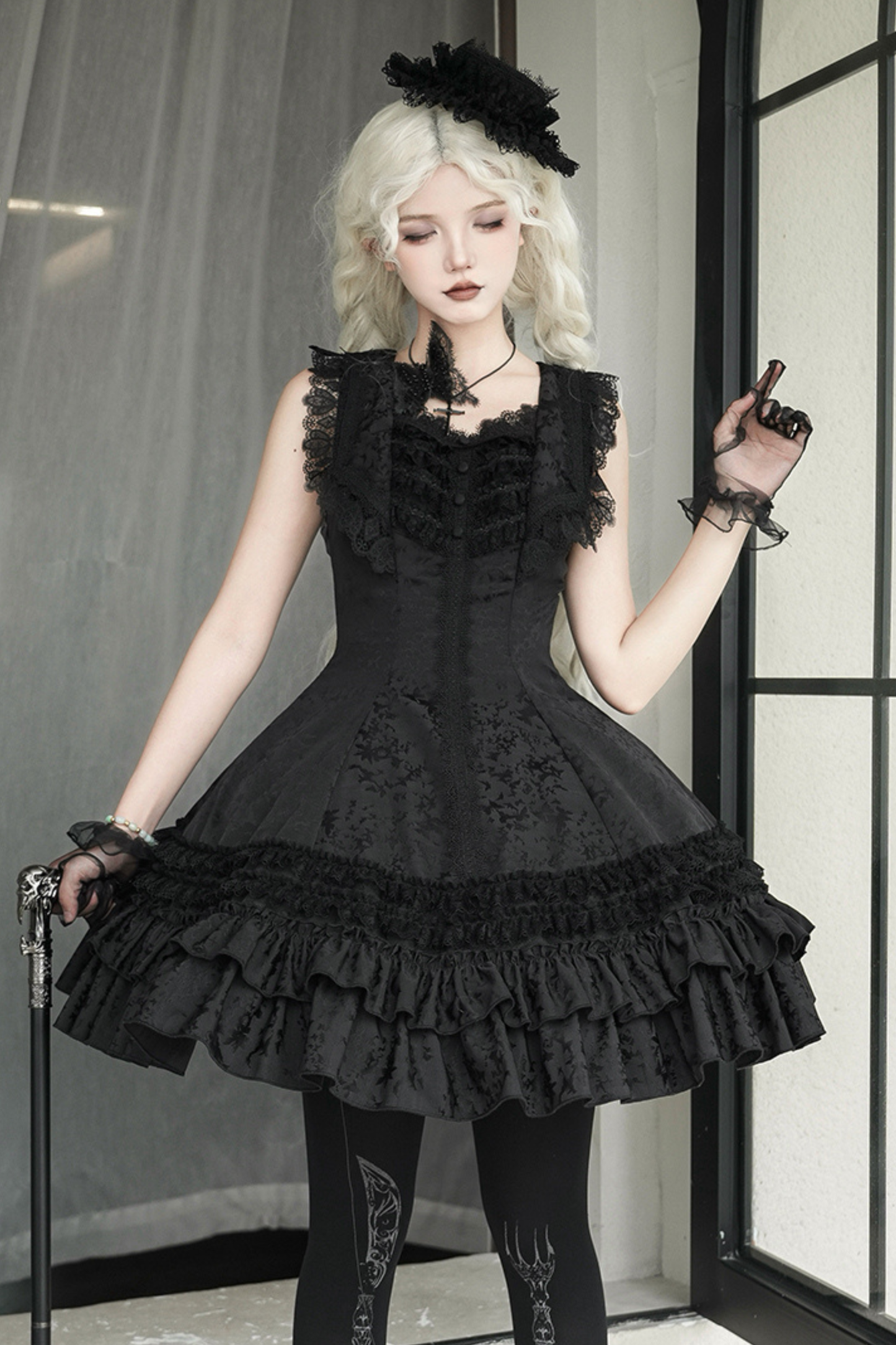 ダークテーラースリムゴシックロリータドレス+アウター