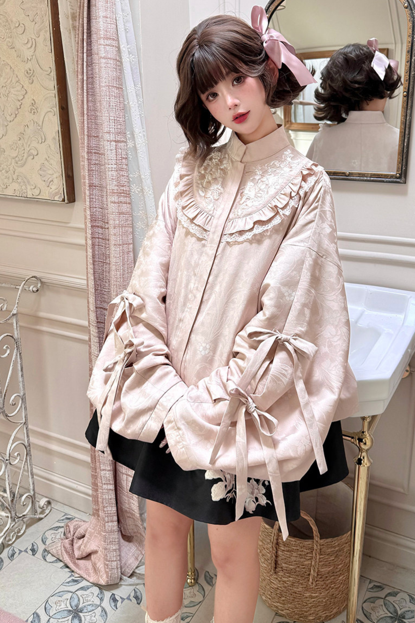 Hanfu Stand Collar Jacket + Puffy Skirt