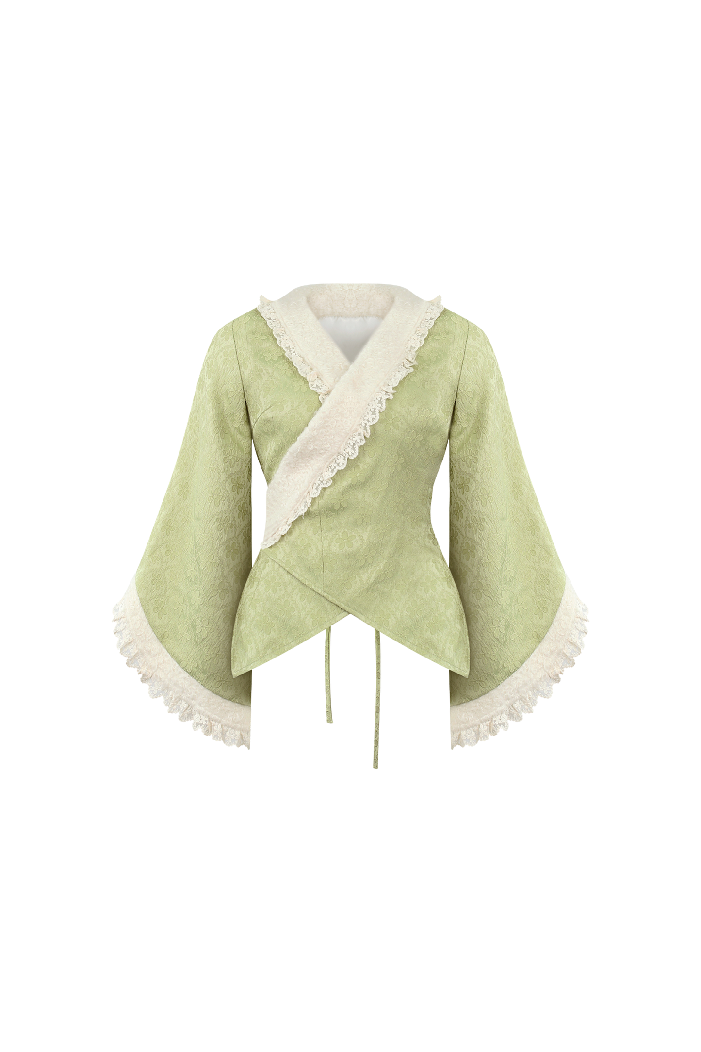 抹茶ロール和風トップス+子猫サスペンダースカート+リボン付きケープ