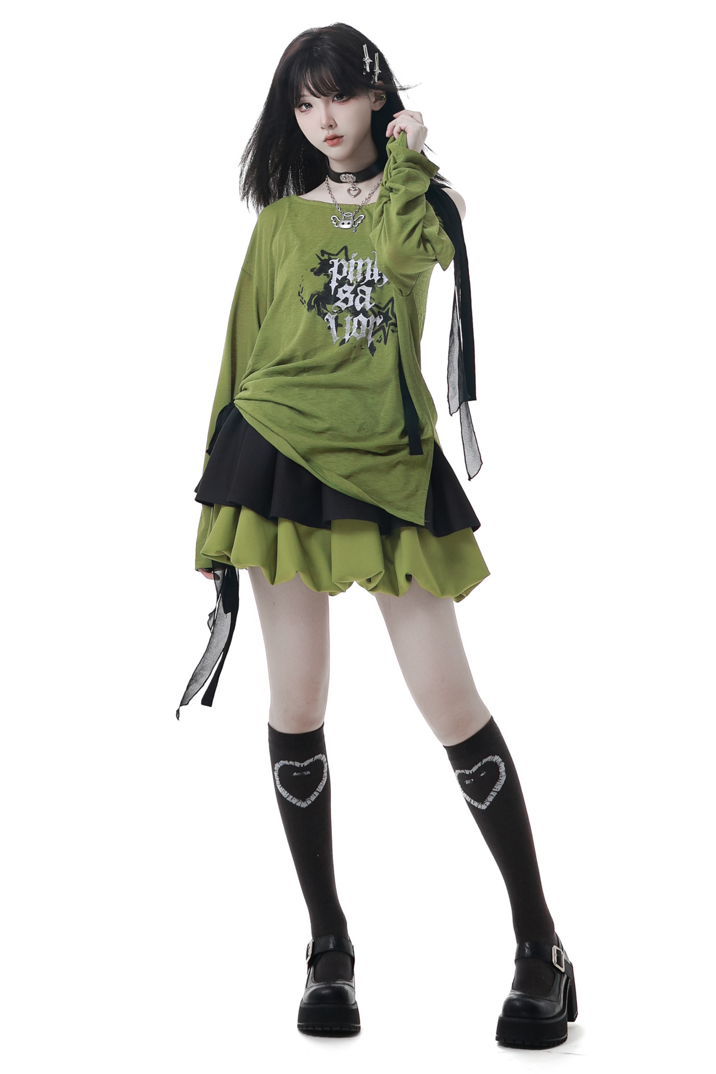 ワンショルダーアシメトップス+バルーンスカート