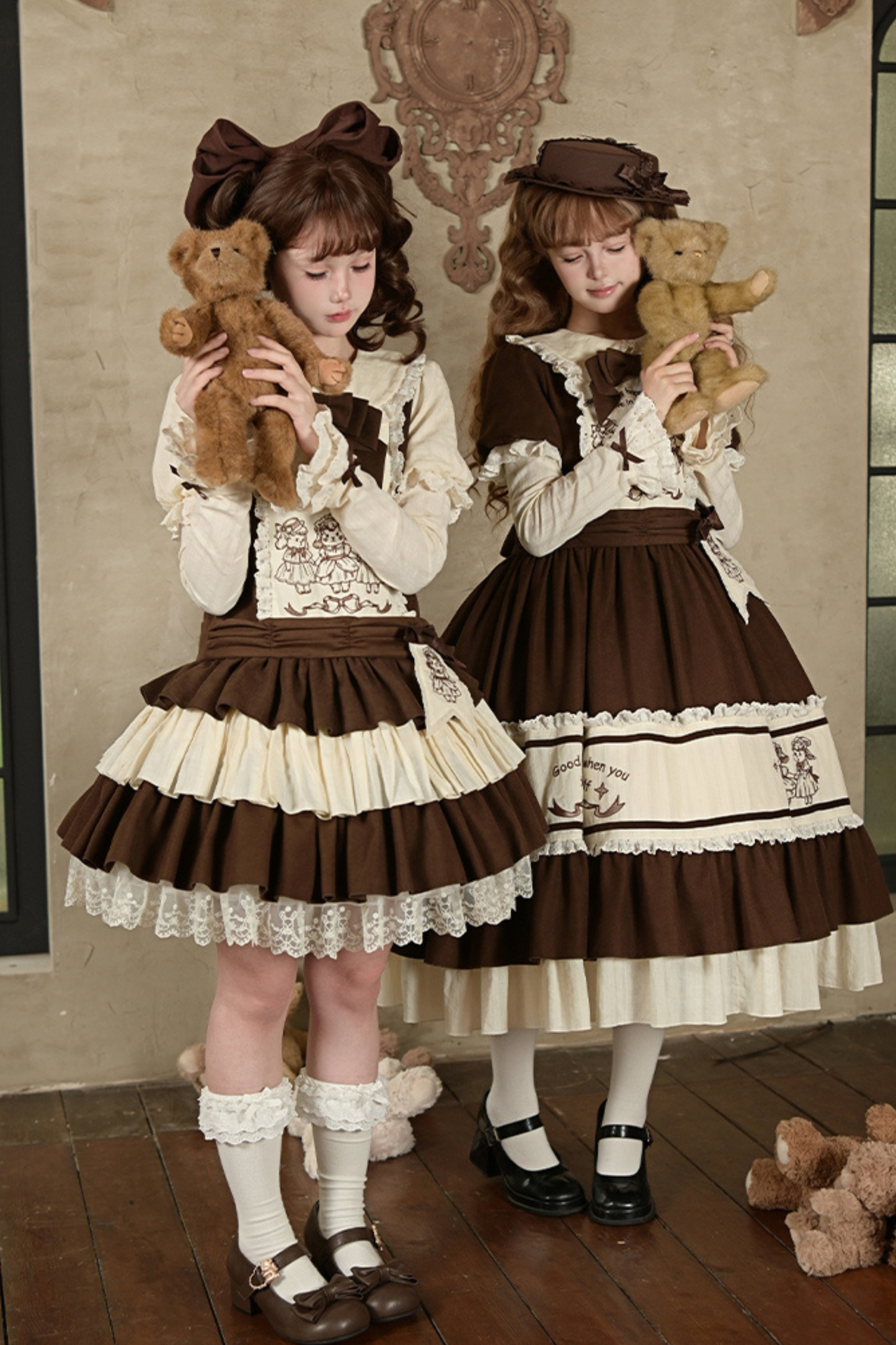 Doll Fairy Tale Lolita Dress + Ribbon Brooch + Belt + 2-way Embroidery Brooch