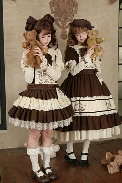 Doll Fairy Tale Lolita Dress + Ribbon Brooch + Belt + 2-way Embroidery Brooch